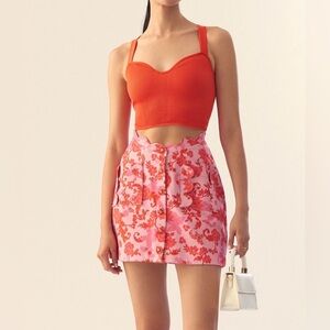 Maeve Pink and Red Floral Button-Front Mini Skirt size 16 (fits like 14)